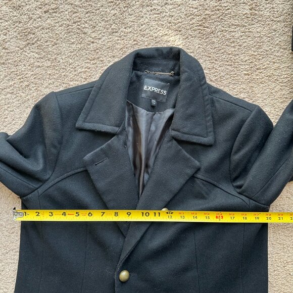 Express Pea Coat Womens Large Wool Blend Black Buttons Pockets - Picture 7 of 13